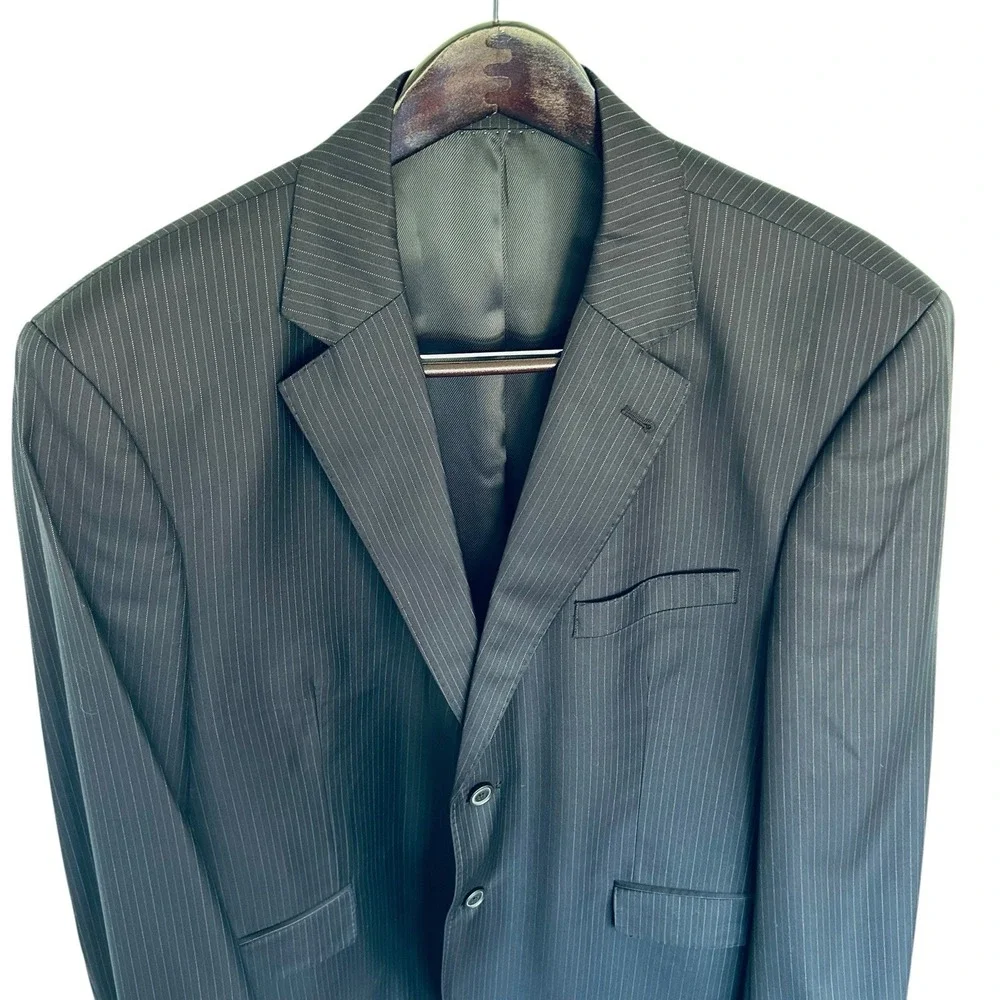 Polo Ralph Lauren Navy Blazer 44R Blue Gray Stripe Wool Reda Italy Double Vent